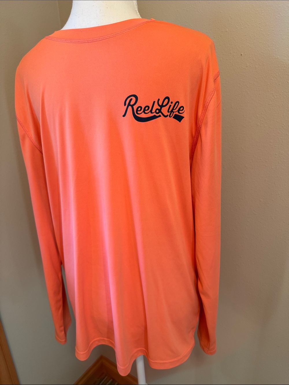 Reel Life Men's Long Sleeve Performance Shirt - Coral Orange Medium